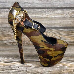 ZiGiny Skillet Skull Real Fur Camouflage 6" Stiletto Heals Women's Heel's Size 6